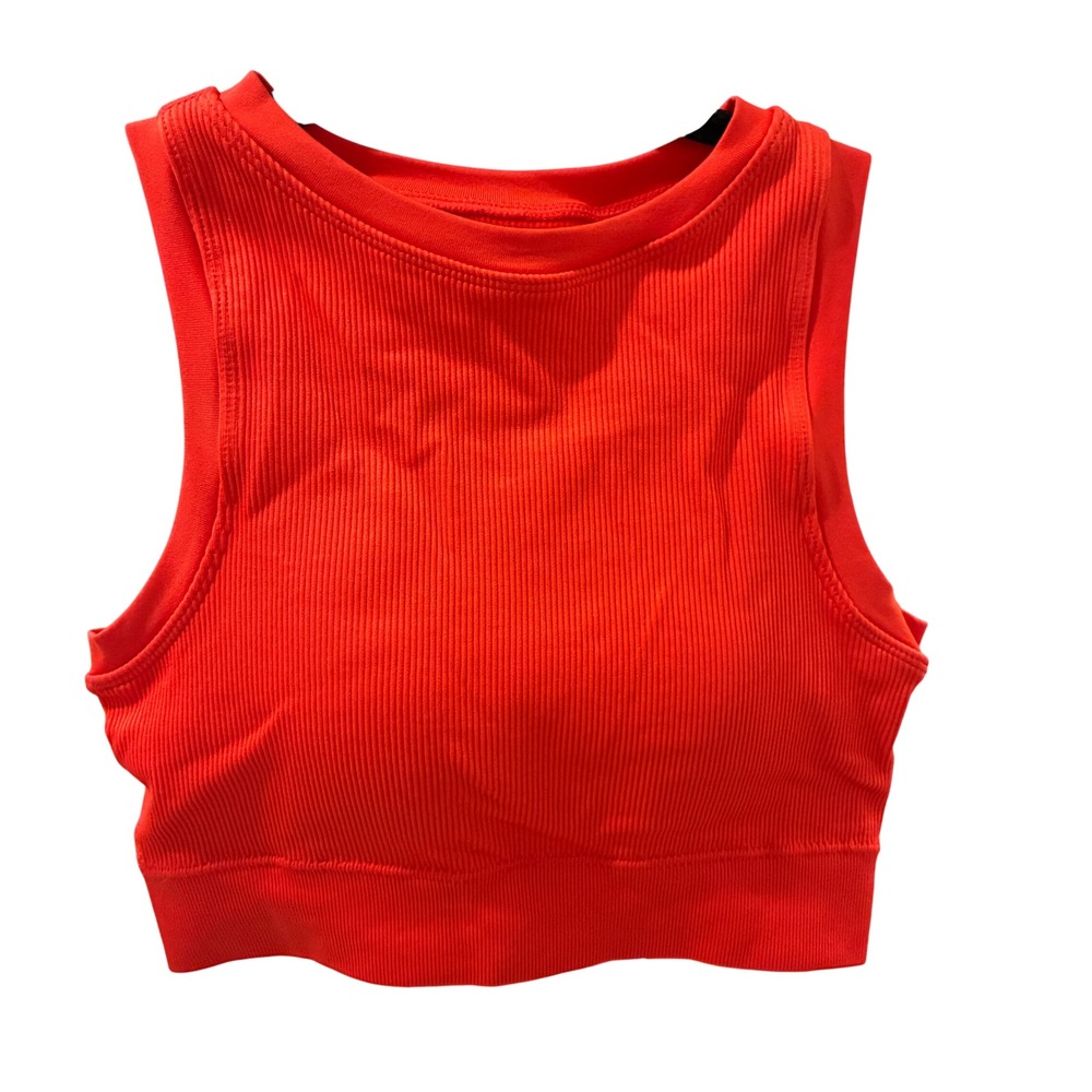 Pro-Fit High Neck Crop Tank w/ Built in Bra Bright Orange Size S Granola Gym